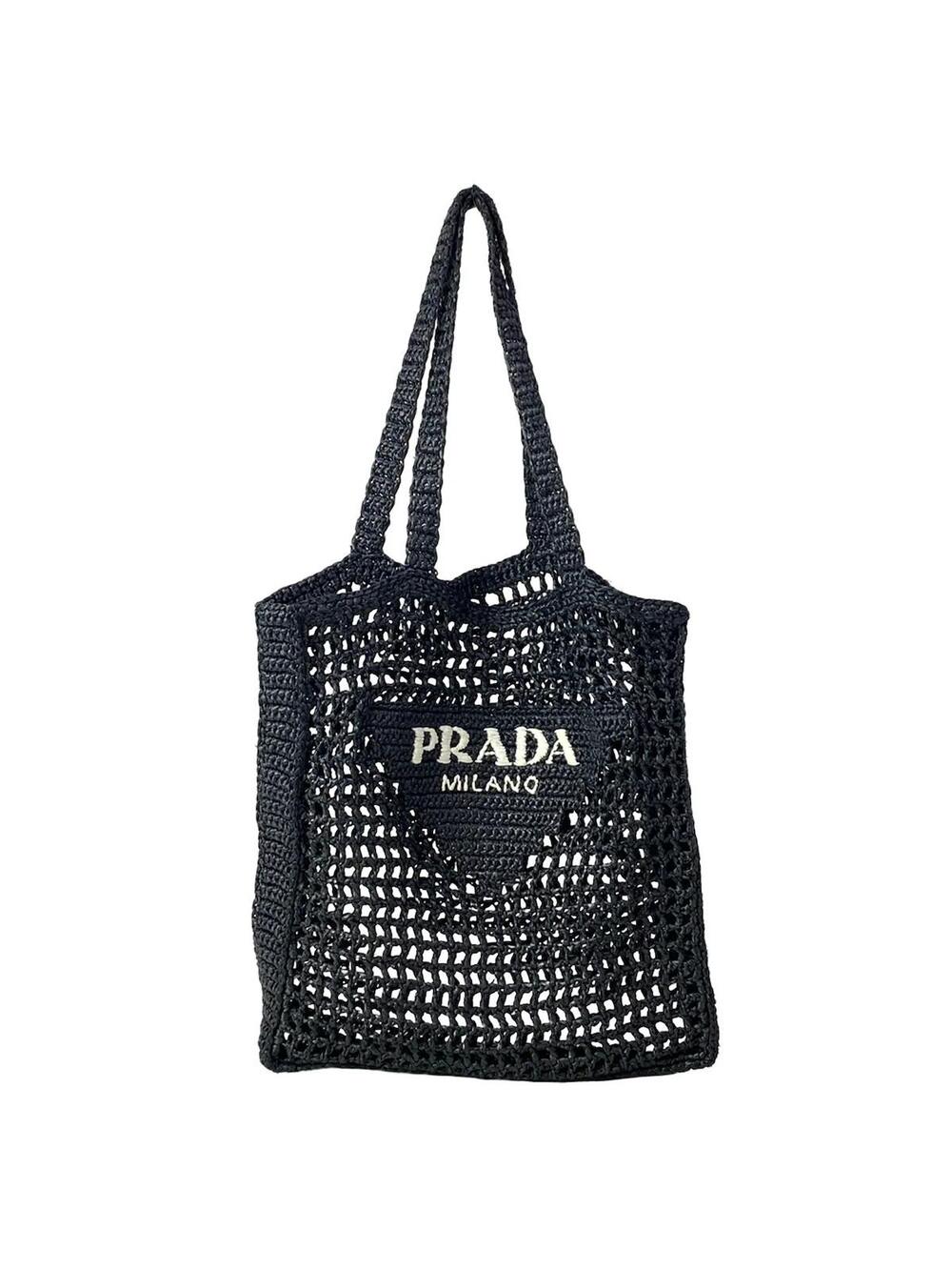 Prada Crochet Tote Bag Black White #305226P11B